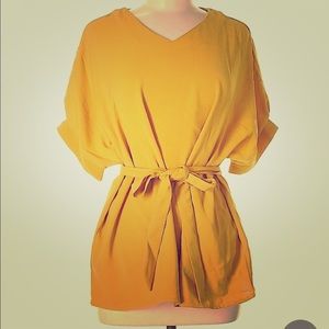 Yellow linen tunic/blouse with tie waist